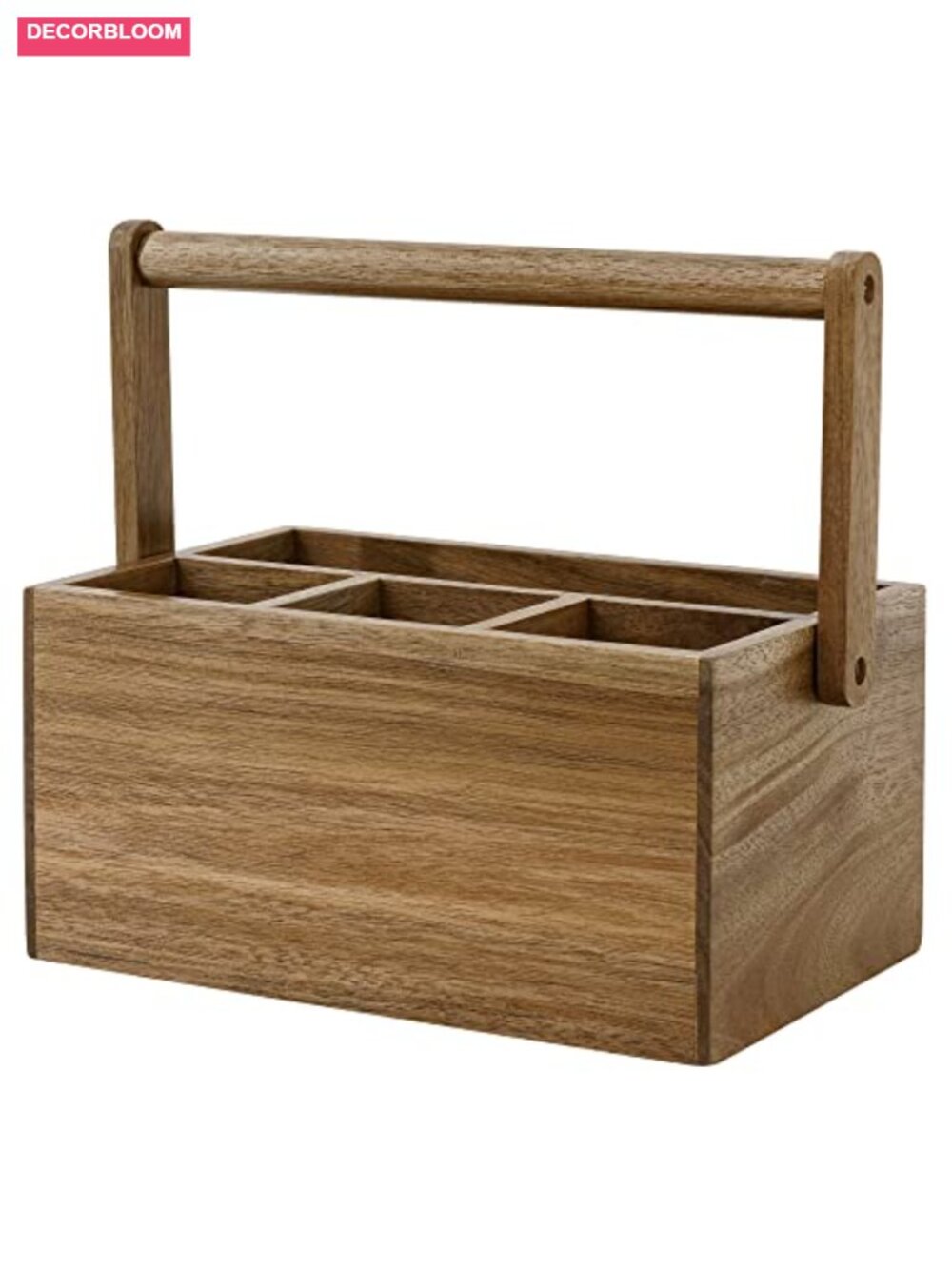 Acacia Wood Silverware Caddy Utensil Holder with Handle 4 Compartments